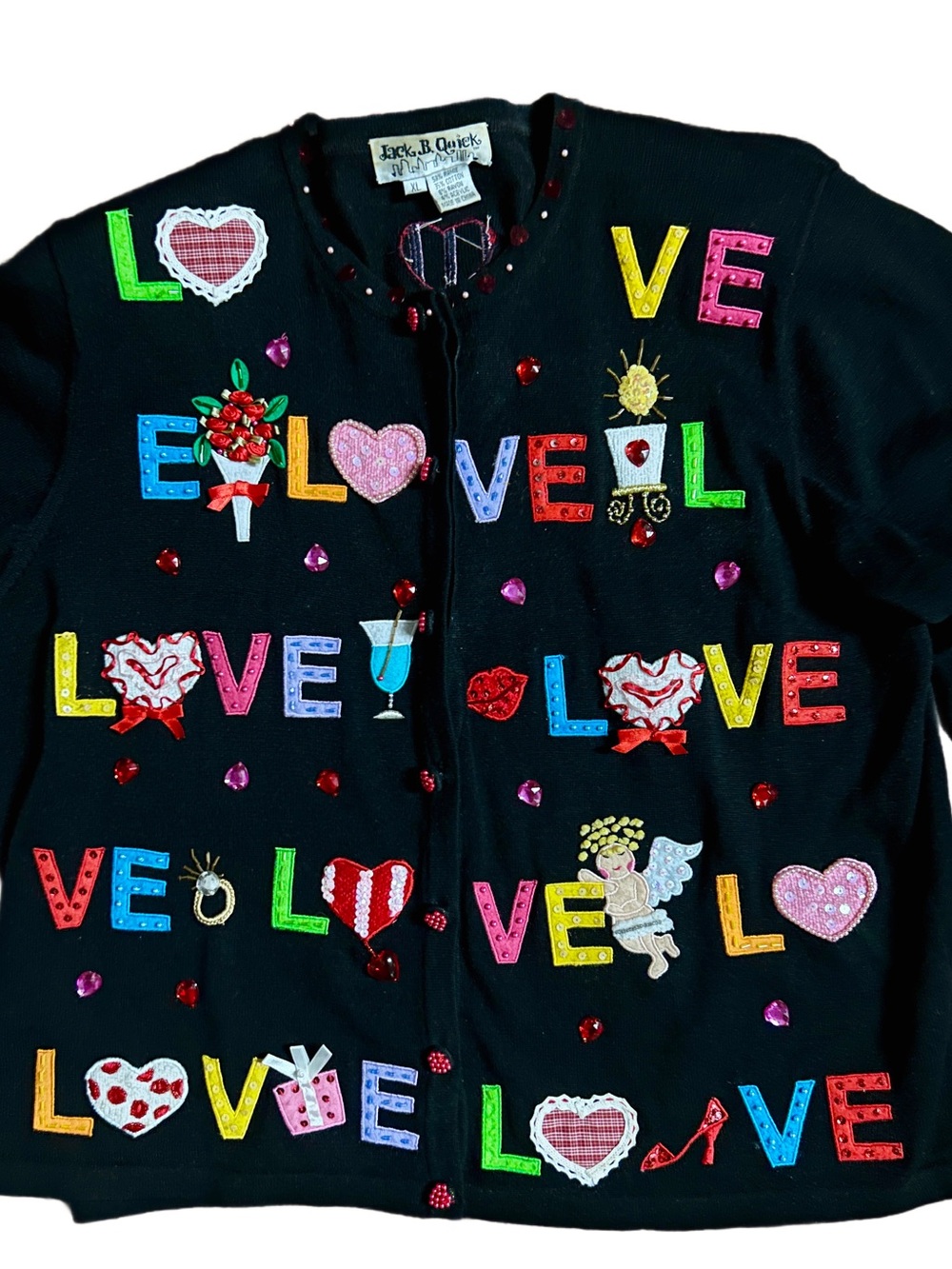 Jack B. Quick ~ X-Large ~ Multi-Colors ~ Valentine ~ Beaded ~ Cardigan Sweater - Picture 6 of 16